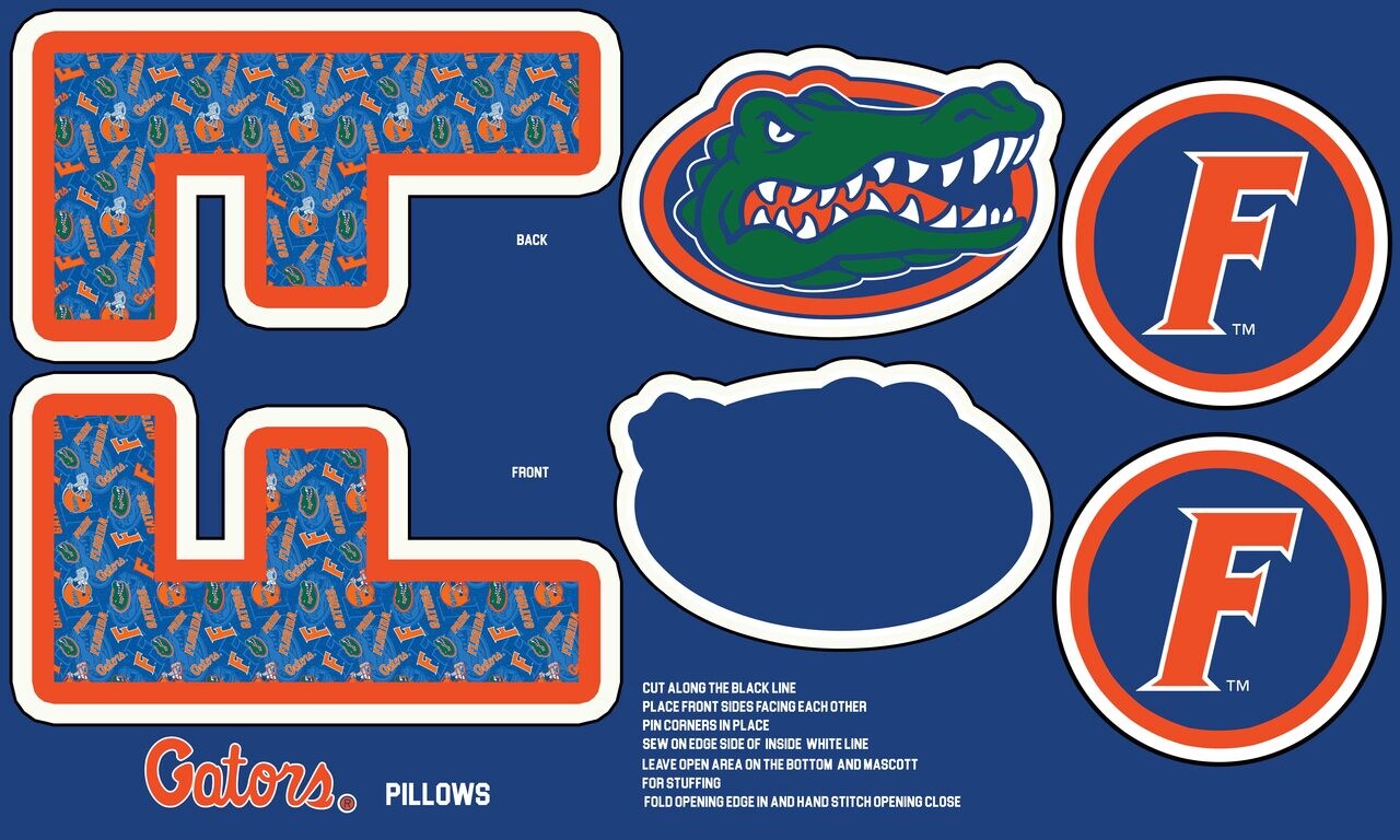 Sykel Enterprises-University of Florida Minky DIY Pillow Project. Cut, Sew, and Stuff-Each Panel yields 3 pillows